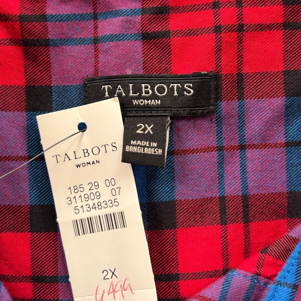 TALBOTS 2X Soft Button Down 100% Cotton pleated Shirt NWT - Picture 3 of 10